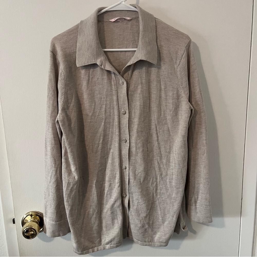 Victoria’s Secret Loungewear Luxe Cream Knit Button Up Pajama Shirt Driftwood M - Picture 2 of 10